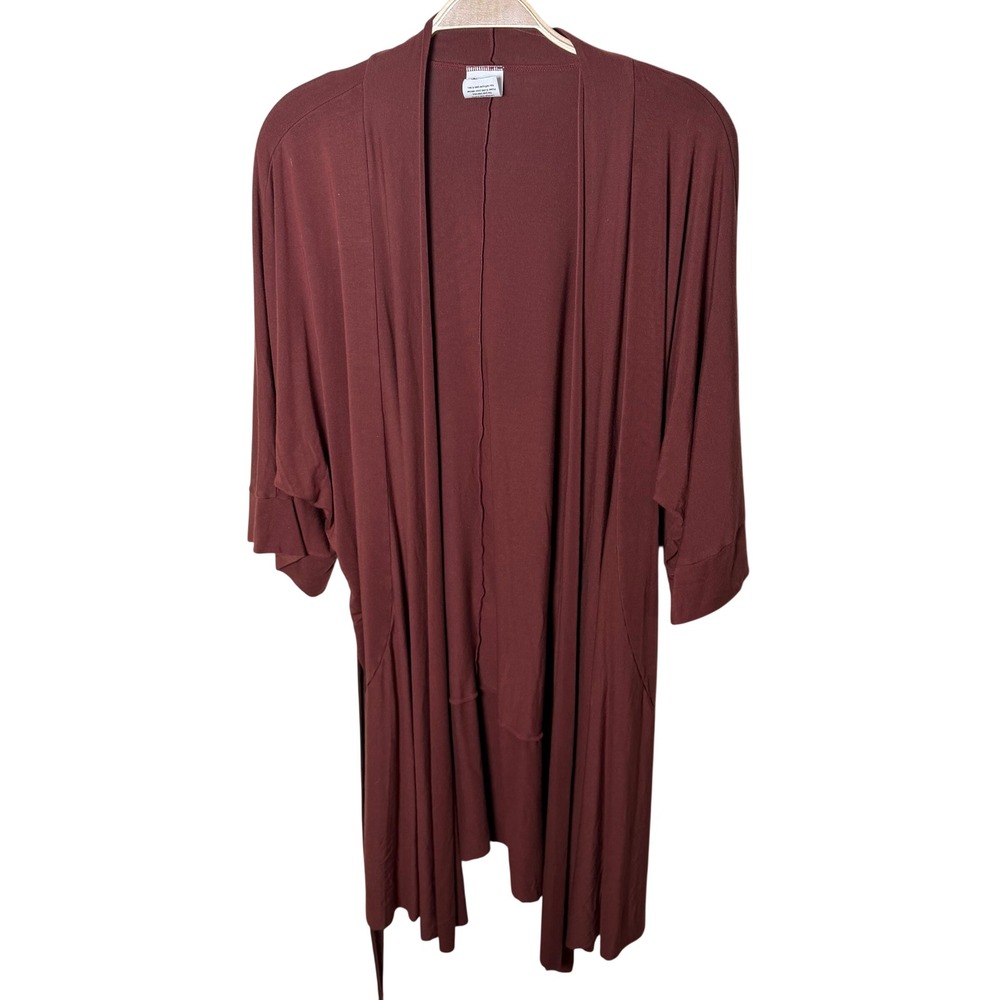 AnaOno Burgundy Modal Wrap Robe Cardigan Plus Size PS Pockets Belted Wine